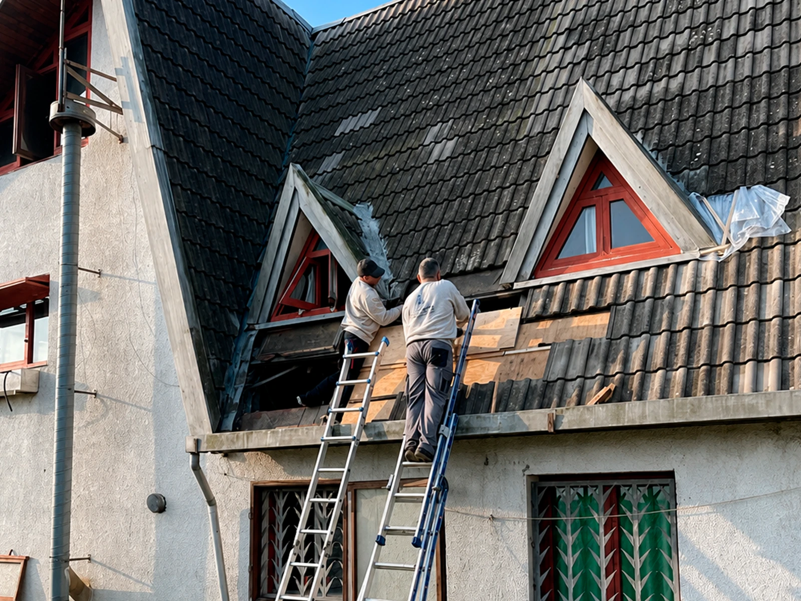 Trabajos de rehabilitación en la cubierta inclinada de una vivienda en Santa Coloma de Farners